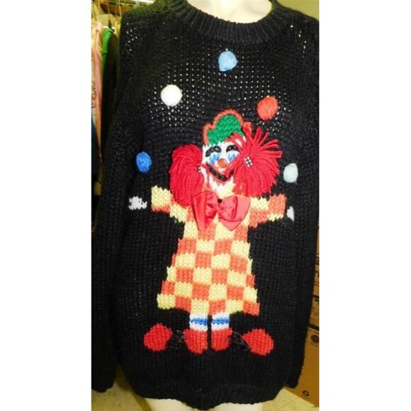 7/1127 Mi Ki By Majestic International Ugly Clown Sweater Size Small - Picture 1 of 2